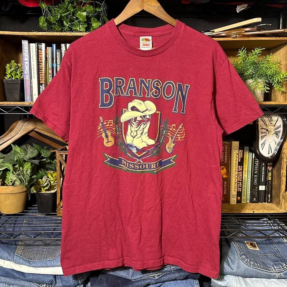 Vintage Y2K Branson Missouri Tee Mens Large Red Country Music Cowboy Boots Shirt